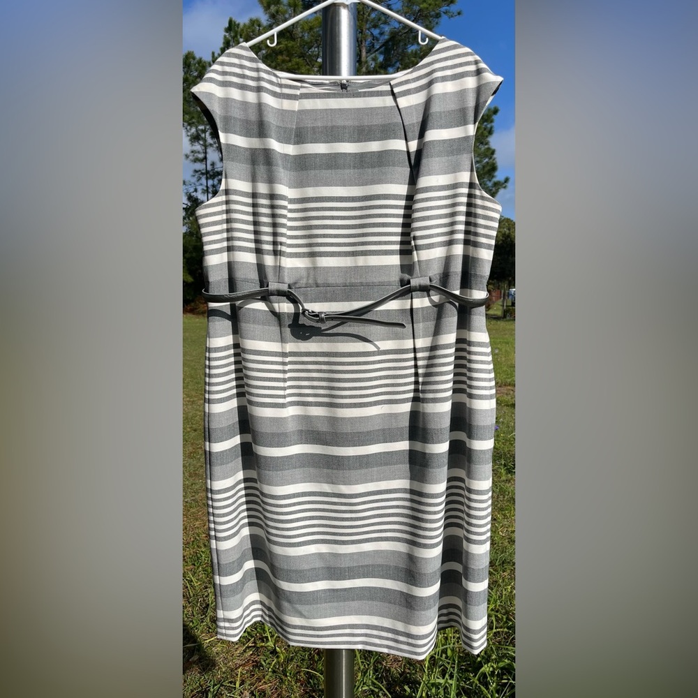 Striped Gray and White Dress with Belt